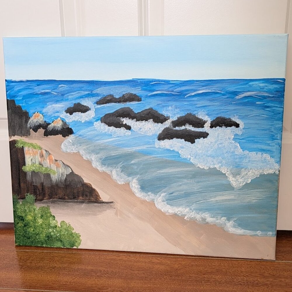 Coastal Wall Art – Original 20x16 Acrylic Seascape on Canvas